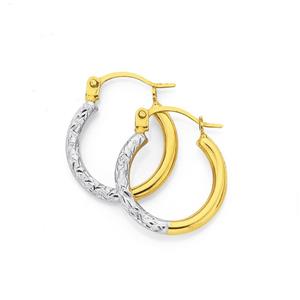 9ct Gold Two Tone 10mm Hoop Earrings