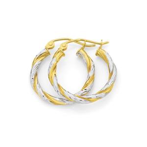 9ct Gold Two Tone Double Twist Medium Hoop Earrings