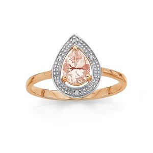 9ct Rose Gold Morganite & Diamond Dress Ring