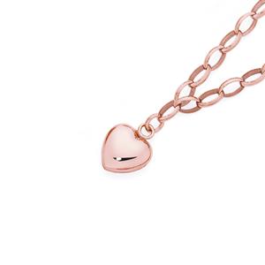 9ct Rose Gold on Silver 19cm Heart Charm Belcher Bracelet