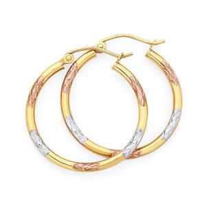 9ct Tri Tone Gold 20mm Hoop Earrings