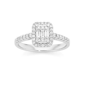 9ct White Gold Diamond Tapered Emerald Cut Ring