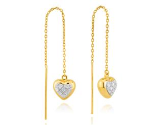 9ct Yellow Gold Stardust Heart Thread Silverfilled Earrings