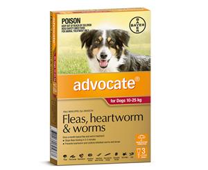 Advocate Dog Flea and Worm Treatment 10-25kg Red 3 Pack (A2303)