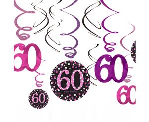 Amscan Sparkling Celebration 60Th Birthday Swirl Decorations (Pack Of 12) (Black/Pink) - SG9886