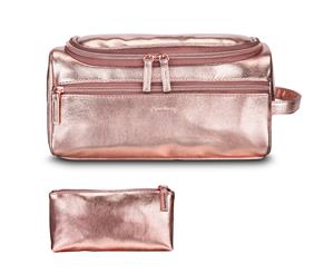 Amzbag Leather Toiletry Bag-Rose gold