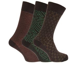 Angelo Cavalli Mens Abstract Patterned Elastic Top Socks (3 Pairs) (Green Triangle) - MB426