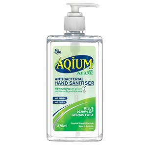 Aqium Anti-Bacterial Hand Sanitiser (Aloe) 375Ml