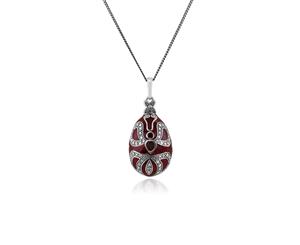 Art Nouveau Style Pear Garnet Faberge Egg Style Pendant in 925 Sterling Silver