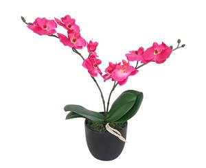 Artificial Orchid Plant with Pot 30cm Red Fake Foliage Floral Decor