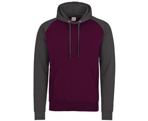 Awdis Just Hoods Adults Unisex Two Tone Hooded Baseball Sweatshirt/Hoodie (Burgundy/Charcoal) - RW3928