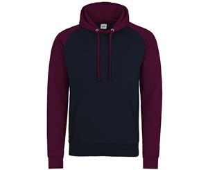 Awdis Just Hoods Adults Unisex Two Tone Hooded Baseball Sweatshirt/Hoodie (Oxford Navy/Burgundy) - RW3928