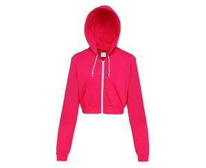 Awdis Just Hoods Womens/Ladies Girlie Cropped Full Zip Hoodie Jacket (Hot Pink) - RW3482