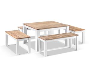 Balmoral Dining Coffee Table With 4 Bench Seats - Outdoor Aluminium Dining Settings - White Aluminium