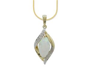 Bevilles 9ct Yellow Gold Created Opal and Diamond Pendant