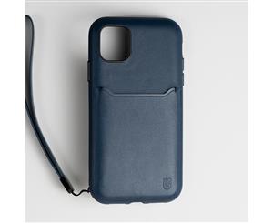 BodyGuardz Accent Wallet Genuine Leather Rugged Case w/ Wrist Strap For iPhone 11 - Navy