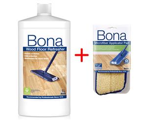 Bona Wood Floor Refresher for Wooden Floors w/ Microfibre Applicator Pad for Mop