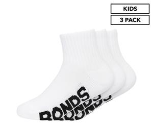 Bonds Kids' Logo Cushioned Sole Quarter Crew Socks 3-Pack - White