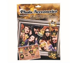 Bristol Novelty 50Th Birthday Photo Accessories 12 Piece Stick Prop Set (Black/Gold) - BN2516