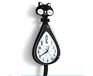 Cartoon Silent Wall Clock Creative Shake Tail Cat Non ticking Home Office Decor