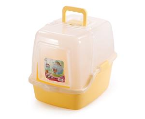 Cat Litter Toilet Box with Hooded Top Flap Door Yellow