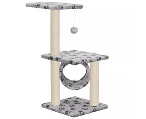 Cat Tree with Sisal Scratching Posts Grey Paw Prints Scratch Platform