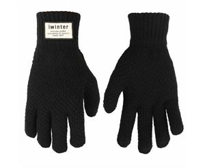 Catzon Winter Knit Gloves Warm Full Finger Touchscreen Gloves for Women-Ms-Black