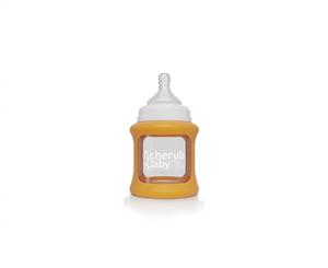 Cherub Baby Glass Single 150ml Bottle with Protective Colour Change Silicone Sleeve - Orange