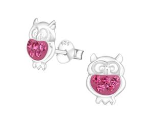 Children's Silver Rose Owl Crystal Ear Studs