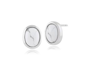 Classic Oval Magnesite Cabochon Bezel Set Stud Earrings in 925 Sterling Silver