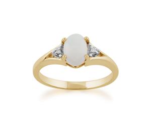 Classic Oval Opal & Diamond Ring in 9ct Yellow Gold