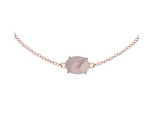 Classic Oval Rose Quartz Single Stone Bracelet in Rose Gold Plated 925 Sterling Silver