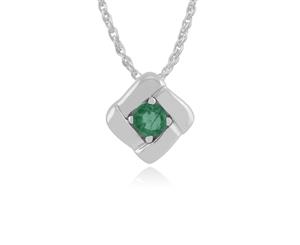 Classic Round Emerald Single Stone Square Crossover Pendant in 925 Sterling Silver