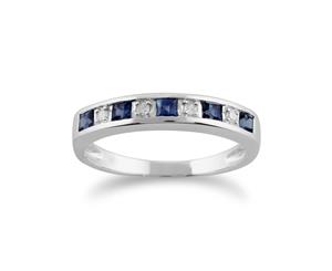 Classic Square Light Blue Sapphire & Diamond Half Eternity Ring in 9ct White Gold