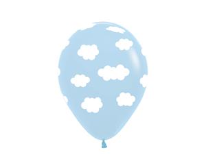 Clouds Pastel Blue 30cm Latex Balloons AOP White Ink 50pk