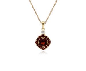 Cluster Round Garnet & Diamond Pendant in 9ct Yellow Gold