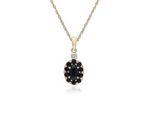 Cluster Round Sapphire & Diamond Oval Pendant in 9ct Yellow Gold