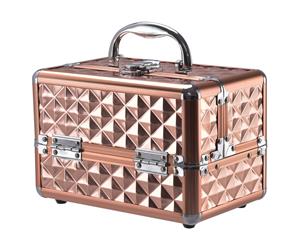 Cosmetic Beauty Case Portable Makeup Organiser Diamond RoseGold Carry Bag Mirror