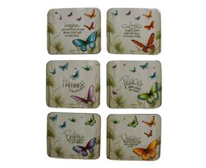 Country Inspired Kitchen BUTTERFLY WISHES Cork Backed Coasters Set 6 Cinnamon