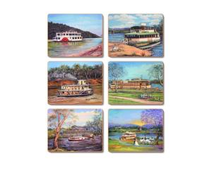 Country Kitchen PADDLE STEAMER Cinnamon Cork Backed Coasters Set 6