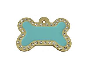 Crystal Bone ID Tag - Aqua & Gold