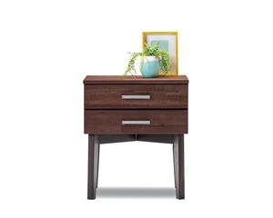 Dark Scandinavian Retro Acacia Timber 2 Drawer Bedside Table