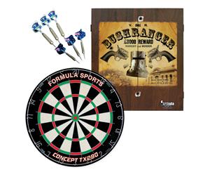 Dart Board and Cabinet Set Ned Kelly Bushranger + TX290 + Darts