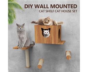 Deluxe Wall Mounted Cat Tree Cat Perch House Shelf Sisal Scratching Posts Set