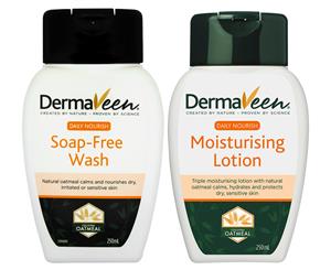 DermaVeen Daily Nourish Soap-Free Wash & Moisturising Lotion Pack 250mL