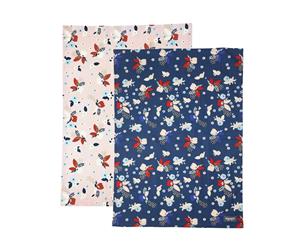 Dexam Bloom Set of 2 Tea Towels Indigo Blush