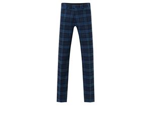 Dobell Boys Blue Tartan Suit Trousers Regular Fit