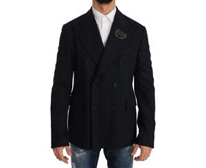 Dolce & Gabbana Blue Striped Royal Crown Blazer Jacket
