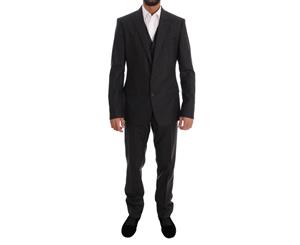 Dolce & Gabbana Gray Striped Two Button Martini 3 Piece Suit