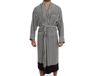 Dolce & Gabbana White Brown Polka Silk Robe Sleepwear Nightgown